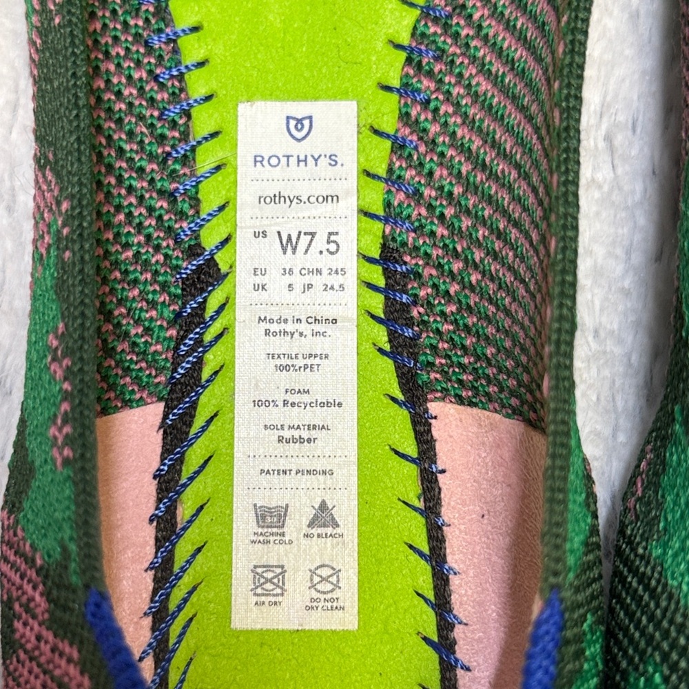 ⭐️Rothy's The Point green and pink camo pointed ballet flats size 7.5 - Picture 6 of 10